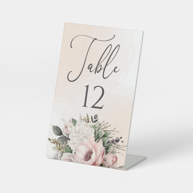 Signe De Table Floral Blush rose Mariage Numéro de table (Recto)