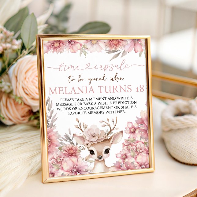 Signe De Table Floral Deer Birthday Time Capsule Sign (Créateur téléchargé)