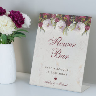 Signe De Table Floral Peonies Marbre Élégant Script Flower Bar