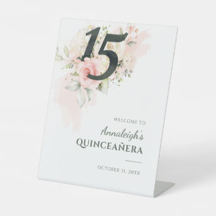 Signe De Table Floral Quinceanera Rose 15ème anniversaire