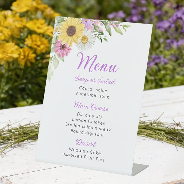 Signe De Table Floral Wedding Wildflower Sunflower Daisy Menu (Créateur téléchargé)