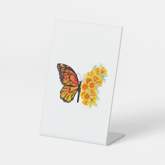 Signe De Table Flower Butterfly with Yellow California Poppy (Recto)