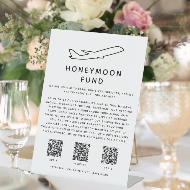 Signe De Table Fonds Lune de Miel Digital QR Code 2 Applications  (Honeymoon Fund Digital QR Code 2 Apps & Website Pedestal Sign
)