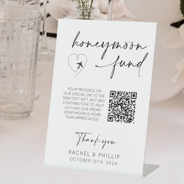 Signe De Table Fonds Lune de Miel QR Code Mariage Réception (honeymoon fund)