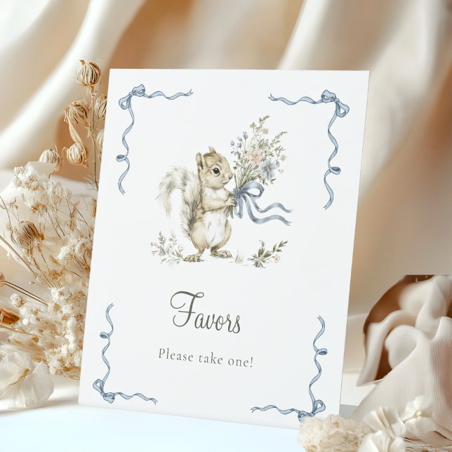 Signe De Table Forest Woodland Blue Bow Squirrel Diaper Raffle  (Créateur téléchargé)