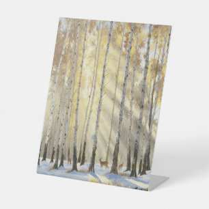 Signe De Table Forêt de bouleaux en hiver avec cerfs