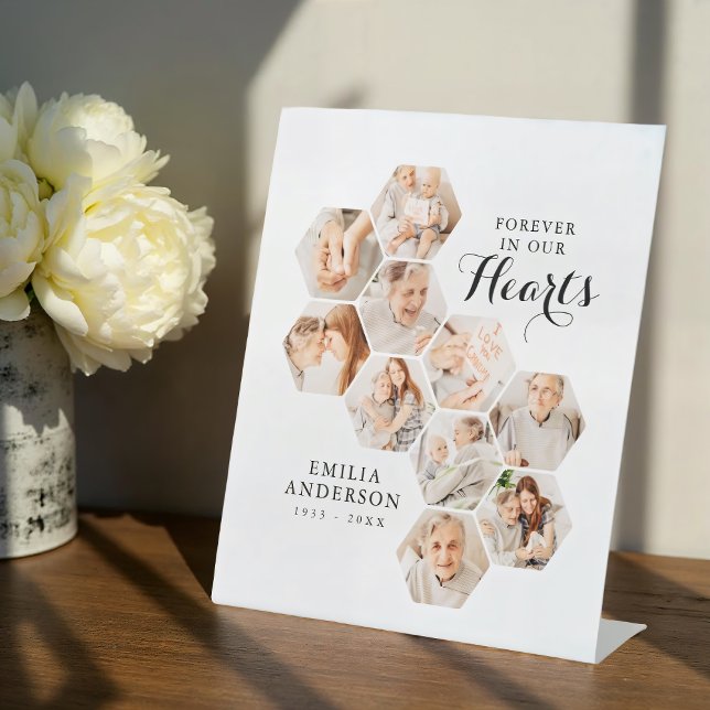 Signe De Table Forever Hearts Memorial Modern 10 Photos Card (Créateur téléchargé)