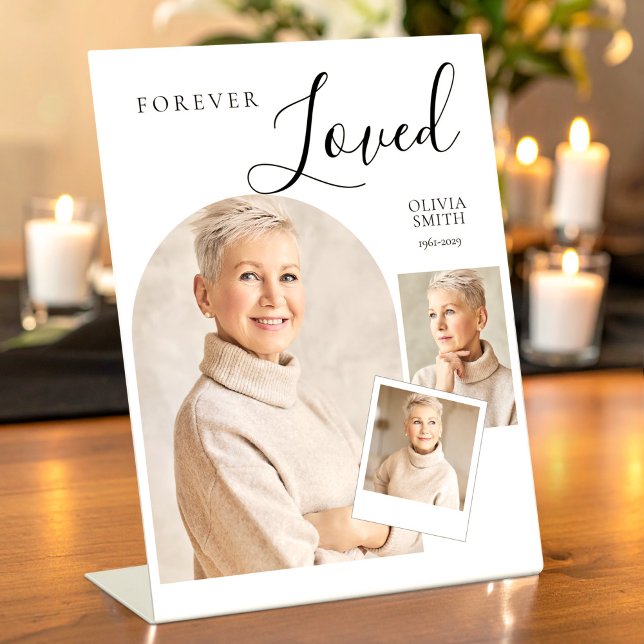 Signe De Table Forever Loved Funeral Minimalist Photo Collage  (Forever Loved Funeral Minimalist Photo Collage Pedestal Sign, Memorial Favors, Loss Of Loved One)