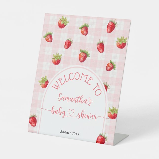 Signe De Table Fraise Sweet Rustique Bienvenue bébé fille Douche (Recto)