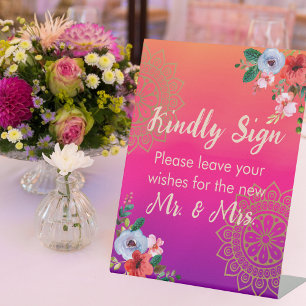 Signe De Table Fuchsia rose orange violet brillant et gras floral