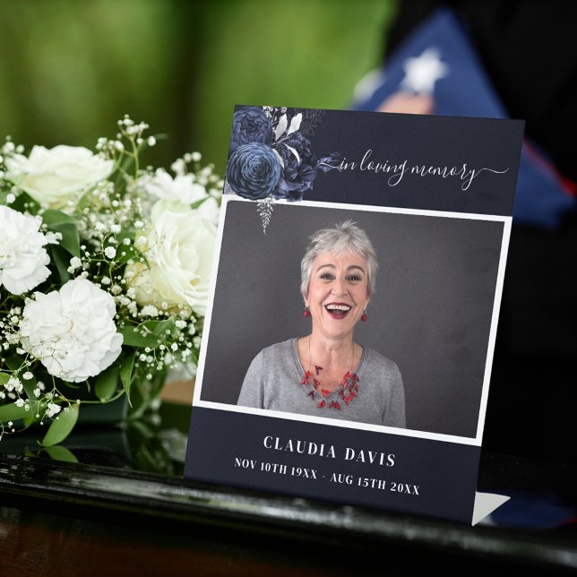 Signe De Table Funérailles bleu photo commémoration de la vie (Créateur téléchargé)