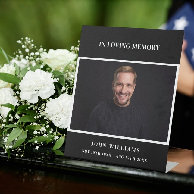 Signe De Table Funérailles noir blanc photo réception mémorial (Créateur téléchargé)