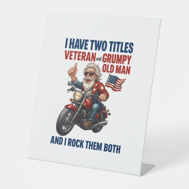 Signe De Table Funky Grumpy Vieux Homme Vétérinaire Moto (Recto)