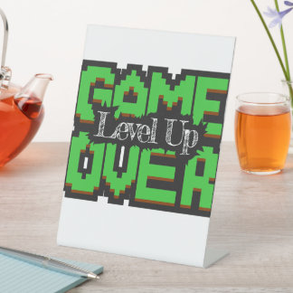 Signe De Table Game Over, Level Up : Monde de jeu rétro pixelisé