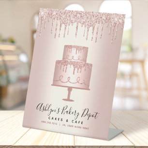 Signe De Table Gâteau Boulangerie Chef Rose Doré Glitter Coulures