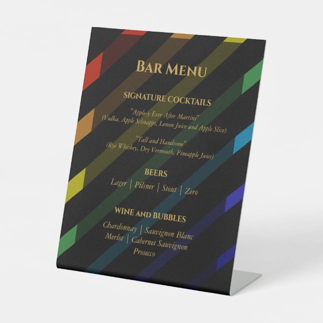 Signe De Table Gay Men Wedding Elegant Rainbow Bar Menu (Recto)