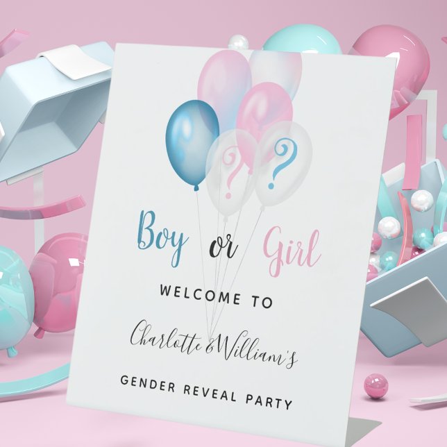 Signe De Table Genre révéler la fête garçon fille bleu rose bienv (Créateur téléchargé)