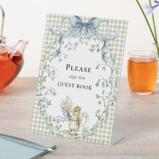 Signe De Table Gingham Woodland Squirrel Baby Shower Guest Book 