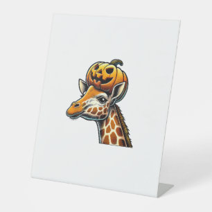 Signe De Table Girafe avec chapeau de citrouille dessin Halloween
