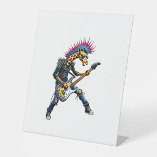 Signe De Table Girafe Punk Drôle, Girafe Goth Rock'n Roll, Guitar