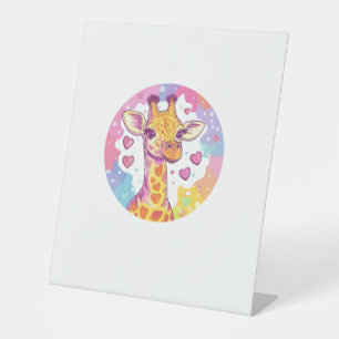 Signe De Table Giraffe Avec Coeurs Adorable Amour Coloré