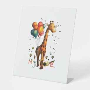 Signe De Table Giraffe Bébé Cute Avec Ballons Colorés Et Vivid