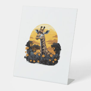 Signe De Table Giraffe Coucher de soleil Animal floral Art Savann