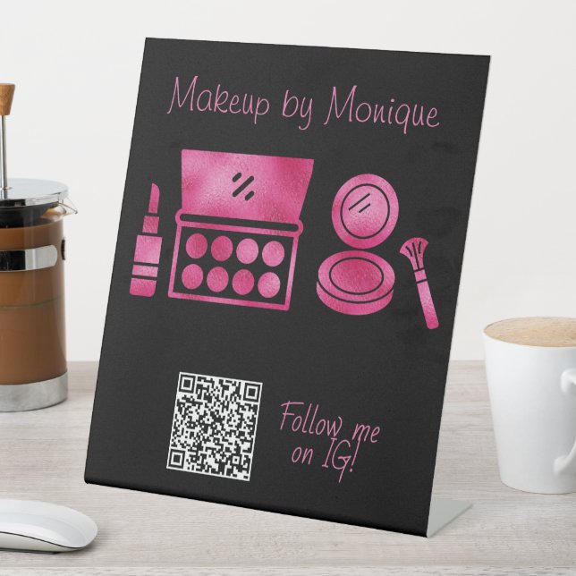 Signe De Table Glam Black & Hot Pink Maquillage Artiste QR Code (In SItu)