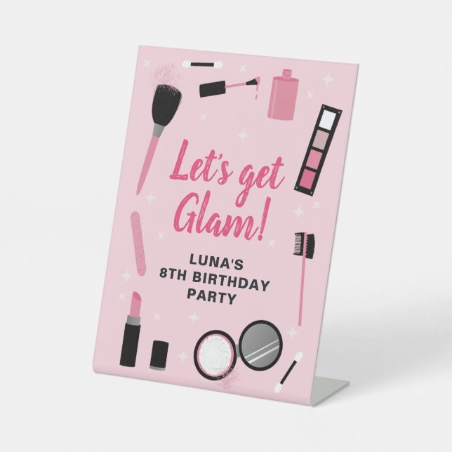 Signe De Table Glamour de maquillage rose Fille Anniversaire (Recto)