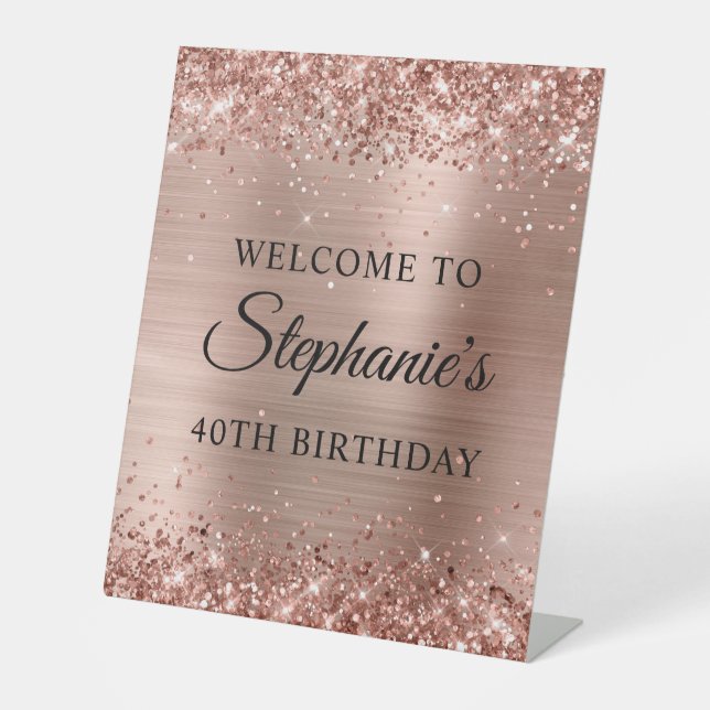Signe De Table Glittery Rose Gold Foil 40e anniversaire (Recto)