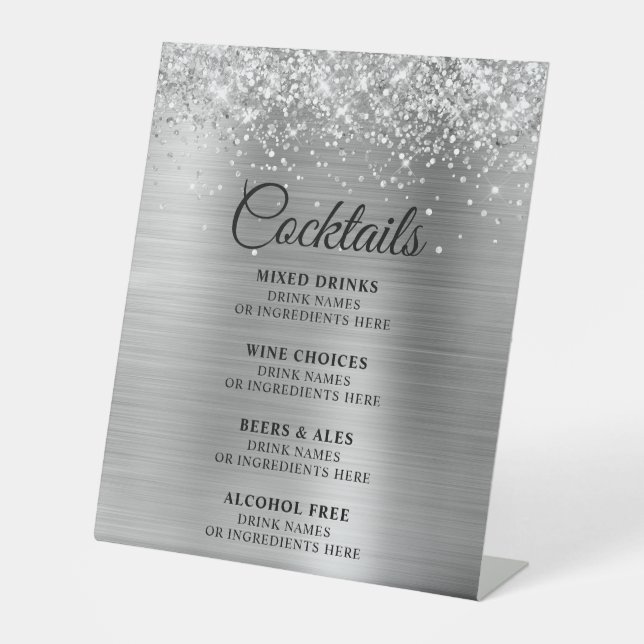 Signe De Table Glittery Silver Foil Cocktails Bar Menu (Recto)