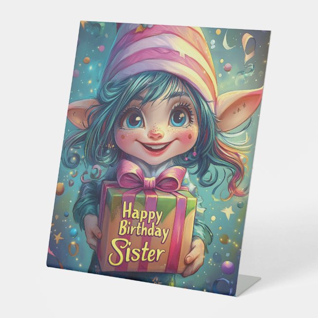 Signe De Table Gnome d'anniversaire - Bonne soeur d'anniversaire (Recto)