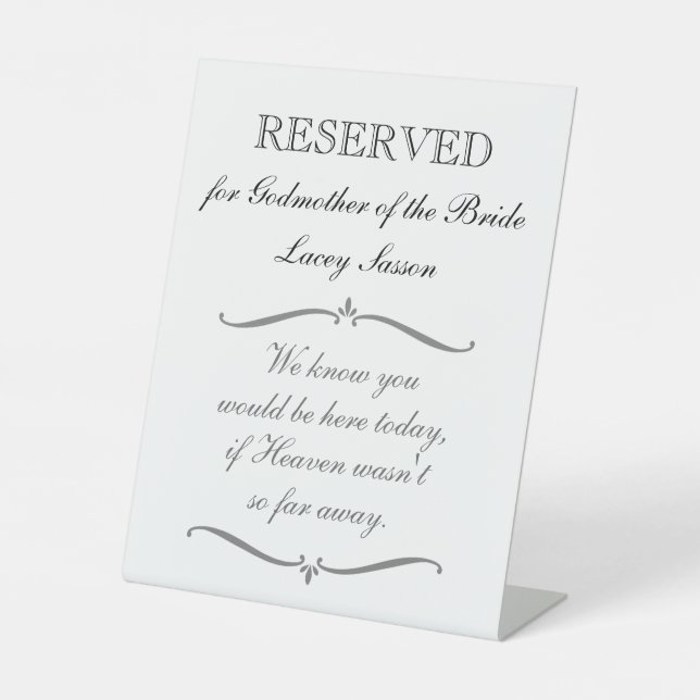 Signe De Table Godmère Réservée Du Mariage Mémorial De Mariée (Recto)