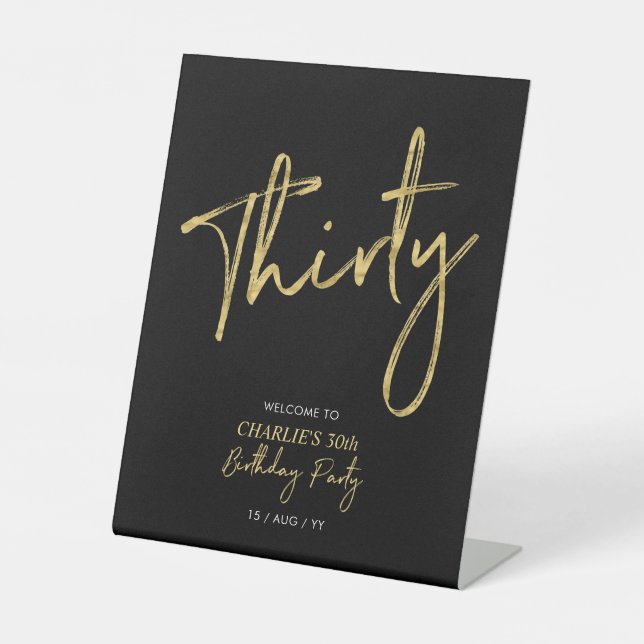 Signe De Table Gold & Black Modern 30th Birthday Party Welcome (Recto)