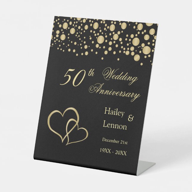 Signe De Table Gold Confetti Coeurs 50e anniversaire de Mariage (Recto)