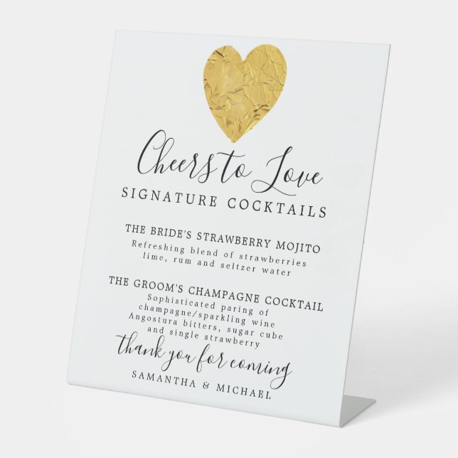 Signe De Table Gold Heart Signature Cocktails Bar Mariage (Recto)