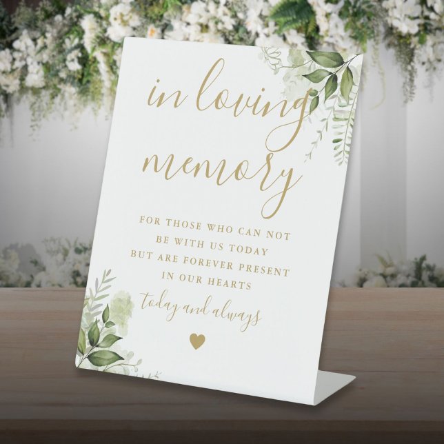 Signe De Table Gold in Love Mémoire Memorial Mariage (Gold In Loving Memory Memorial Greenery Wedding Pedestal Sign)