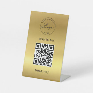 Signe De Table Gold Metallic Scan Me QR Code Logo