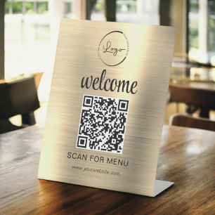 Signe De Table Gold personnalisé QR Code Menu Texte Entreprise mo