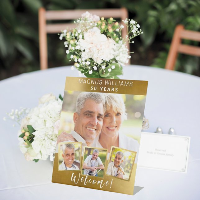 Signe De Table Gold photo collage anniversaire fête bienvenue (Créateur téléchargé)