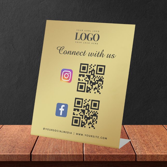 Signe De Table Gold Social Media Qr Code Logo Facebook Instagram (Créateur téléchargé)