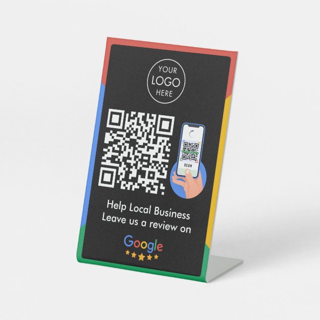 Signe De Table Google Avis Business Review Link QR Code noir (Recto)