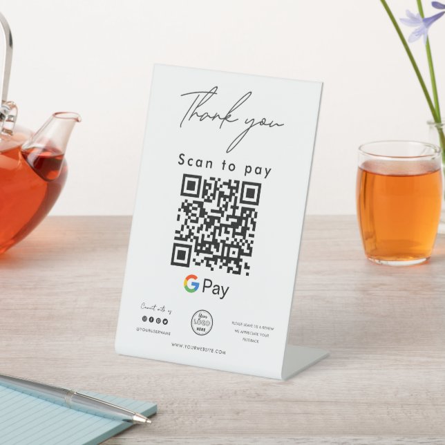 Signe De Table Google Pay QR Code Logo Scan to Pay Merci (In SItu)