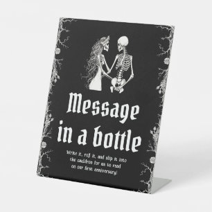Signe De Table Gothique Halloween Squelette Message dans une bout