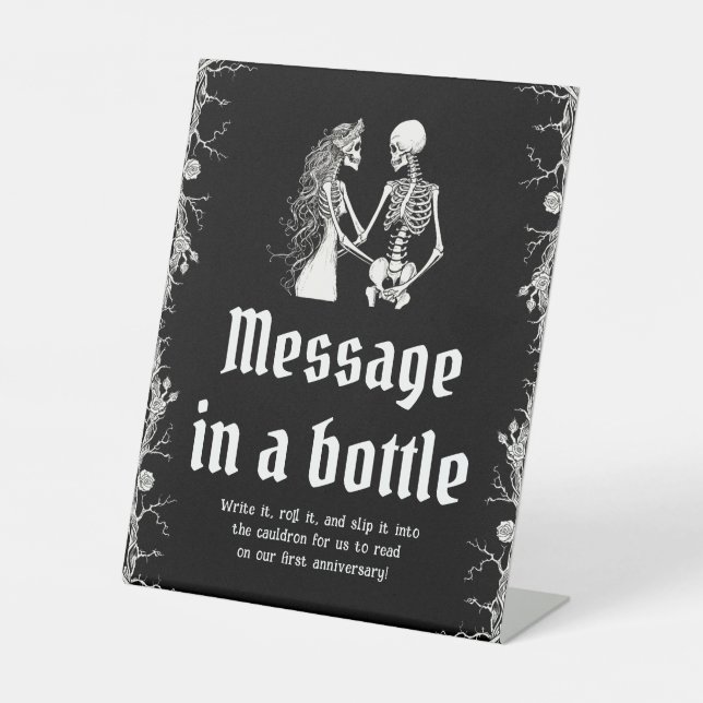 Signe De Table Gothique Halloween Squelette Message dans une bout (Recto)