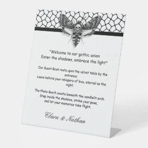 Signe De Table Gothique Moth Mariage crâne [ Noir et blanc