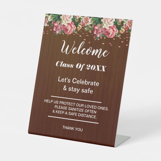 Signe De Table Graduation Rustique Bois foncé Floral sécurité (Recto)