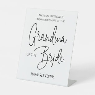 Signe De Table Grand-mère de la mariée Mariage de la chaire réser