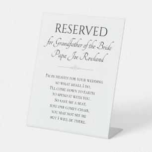 Signe De Table Grand-père de la mariée Mariage de poème commémora