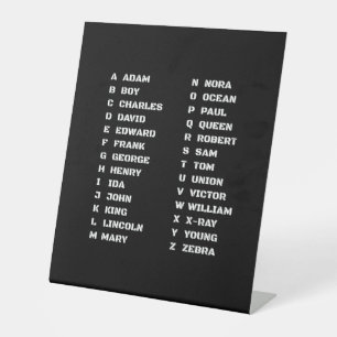 Signe De Table Graphique alphabétique phonétique de la police